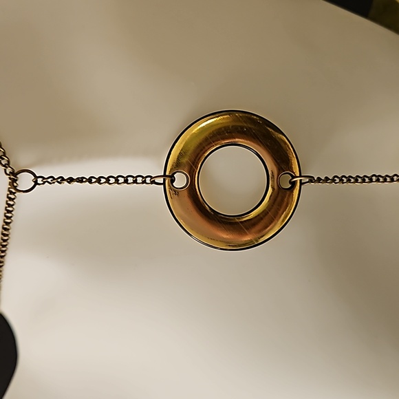 Gold Tone Circles and Brass Chain Necklace - Picture 3 of 3
